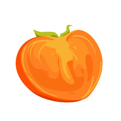 Whole persimmon ripe fruit with green leaf. Sweet healthy vegetarian and vegan harvest of Asian garden, fresh juicy exotic persimmon with leaves for vitamin dessert