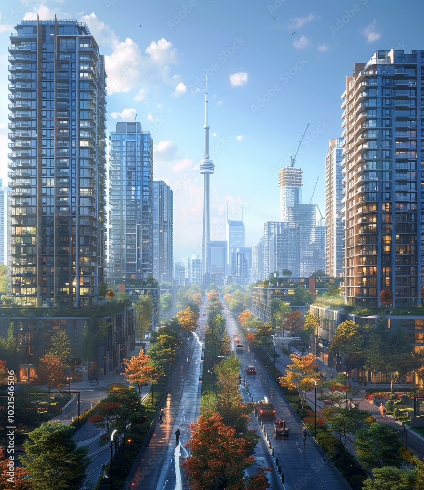 Canvas Prints Toronto Cityscape Urban Autumn Illustration