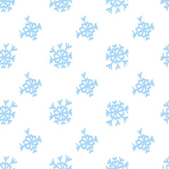 Vector illustration. Christmas and New Year seamless pattern. Snowflakes and flakes, falling snow. Scandinavian ornament. Abstract wallpaper. Snow pattern for advertising and typographic products. 