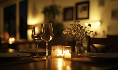 Candle light dinner arrangement Interior design, 3d rendering, generative ai