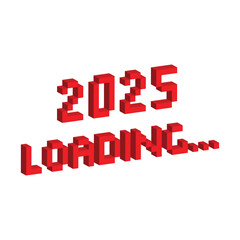 Isometric 3d pixel 2025 year loading icon vector 8 bit pixel banner New Year