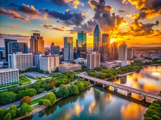 Fototapeta premium Stunning Austin Texas Skyline at Sunset: A Glimpse into the Future of Urban Development and Innovation