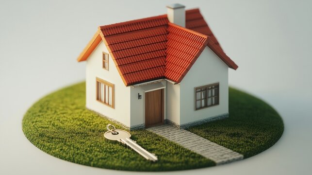 House attached to a key Concept for real estate or property 3D rendering