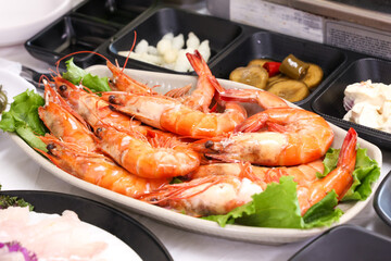 Korean Seafood. Grilled Shrimp on a Plate