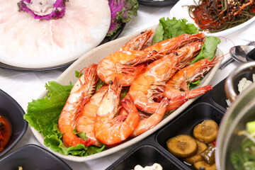 Korean Seafood. Grilled Shrimp on a Plate