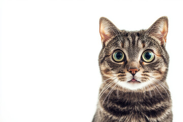 surprised cat with a funny and excited expression on white background