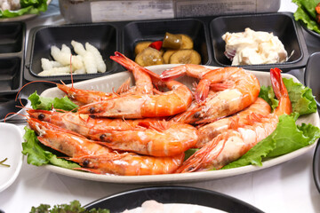 Korean Seafood. Grilled Shrimp on a Plate