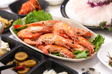 Korean Seafood. Grilled Shrimp on a Plate