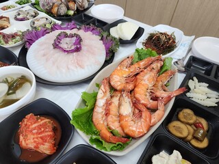 Korean Seafood. Grilled Shrimp on a Plate