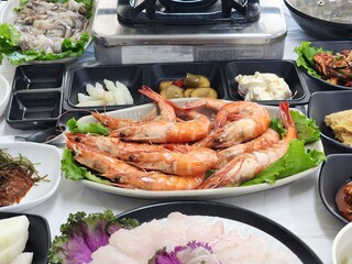 Korean Seafood. Grilled Shrimp on a Plate