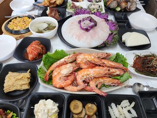 Korean Seafood. Grilled Shrimp on a Plate