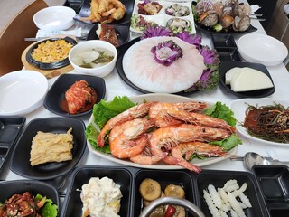 Korean Seafood. Grilled Shrimp on a Plate