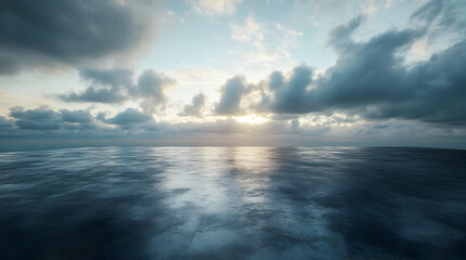 Obraz premium Cloudy Sky Above a Dark Water Surface 3D Illustration