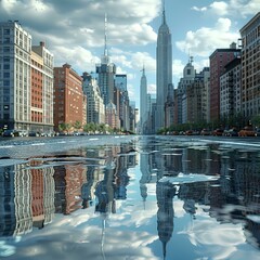 Cityscape Reflection in a Puddle