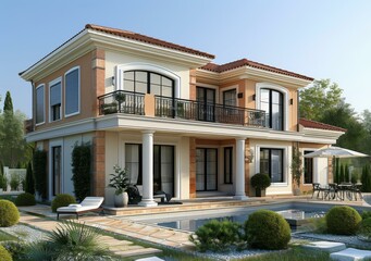 Fototapeta premium Luxury Villa Exterior Design with Swimming Pool