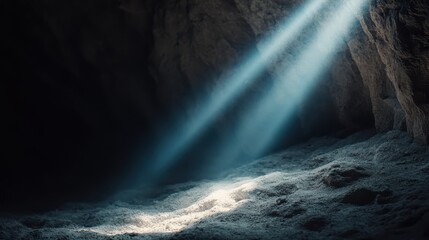 A mystical ambiance is created as beams of sunlight gently stream into the cave, creating an ethereal atmosphere that evokes serenity and natural beauty within the cavern.