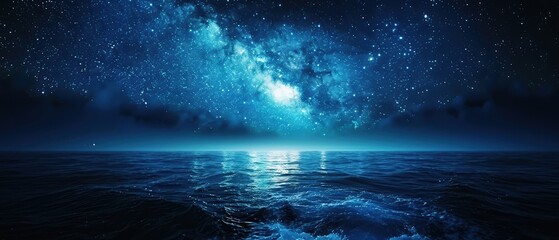 Ethereal Night Sky with Stars Over Calm Ocean