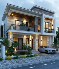 Fototapeta premium Modern Mansion Exterior Design Illustration