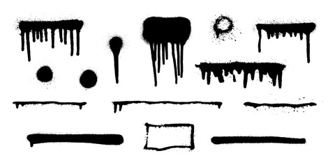 Set of graffiti spray banner. Vector spray paint shapes with smudges