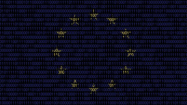Binary code on flag of Europe. Program source code or Hacker concept on European Union flag. EU Union digital technology security, hacking or programming