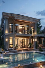 Fototapeta premium Luxury Modern Mansion with Backyard Pool