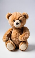 Fototapeta premium A soft, plush teddy bear with bright, welcoming eyes and a charming smile. AI generated.