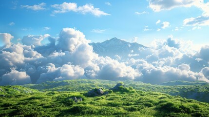 Obraz premium Stunning Mountain Meadow Under a Sky of Clouds