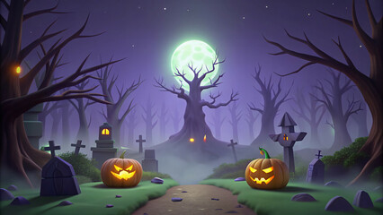 Fototapeta premium Spooky Halloween Night in a Haunted Forest, spooky halloween background