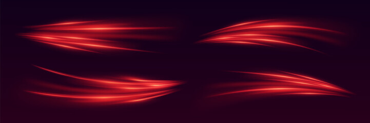 Collection of high speed motion lines. Dynamic motion traces with glare and light effects.