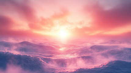 Fototapeta premium Sunset over ocean waves, capturing the serene beauty of nature in high resolution, perfect for landscape photography projects.