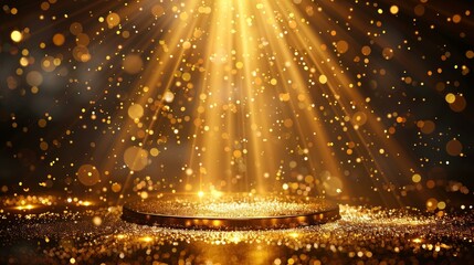 Golden glitter background with spotlight