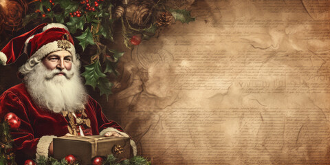 Santa Claus poses with a Christmas tree, surrounded by gifts ,Generated By Ai