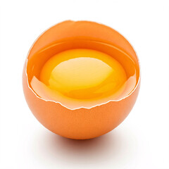 cracked egg yolk in shell isolated on white background