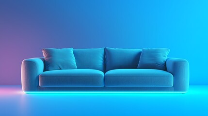 Fototapeta premium A stylish modern couch with vibrant blue lighting, perfect for contemporary home decor and interior design inspiration.