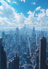 Aerial View of a Futuristic Cityscape with a Vibrant Sky
