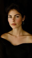 Elegant fashion portrait of a woman in emerald earrings for editorial use