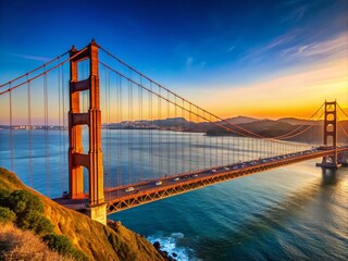 Obraz premium Stunning Outline of Golden Gate Bridge Against Clear Sky - Iconic San Francisco Landmark in Beautiful Silhouette View