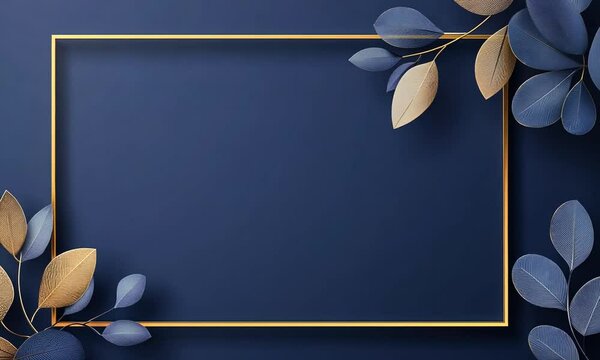 This serene backdrop features an elegant blue background adorned with gold leaves, perfect for framing artwork and presentations or enhancing invitations