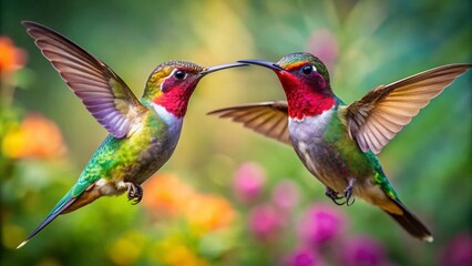 Obraz premium Stunning Photos of Male and Female Hummingbirds in Vibrant Colors Capturing Nature's Beauty and Graceful Flight