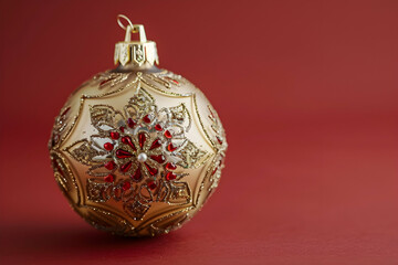 Ornament with Gold Accents and Red Gems on a Red Background - Illustration