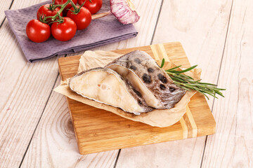 Raw wolffish steak for cooking
