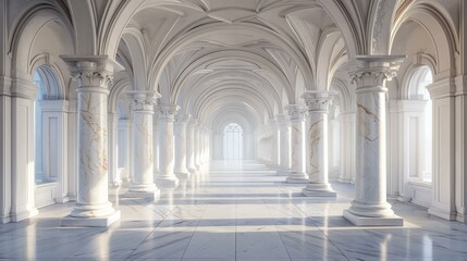 Fototapeta premium Elegant White Marble Colonnade Hallway