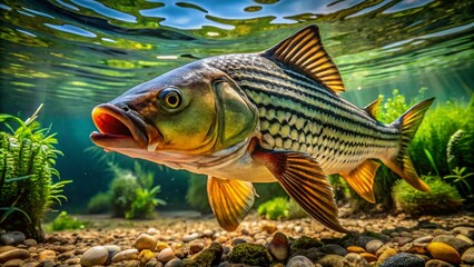 Obraz premium Stunning Tigerfish Photos Showcasing the Beauty and Power of This Fascinating Freshwater Predator in Its Natural