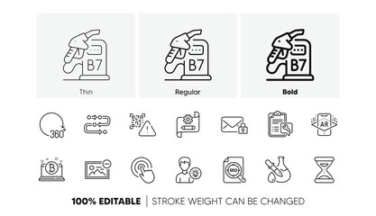 Secure mail, Spanner and Bitcoin line icons. Pack of Methodology, Seo file, Time icon. Augmented reality, 360 degrees, Qr code pictogram. Click, Remove image, Chemistry experiment. Line icons. Vector