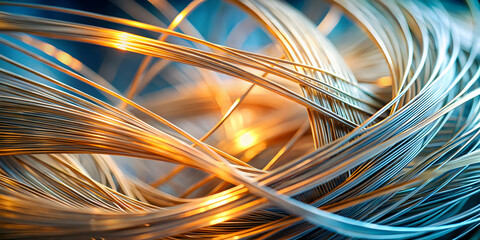 Intricate Fiber Optics Network: Glowing strands of fiber optic cables intertwine, creating a mesmerizing abstract image of connectivity and technological advancement.