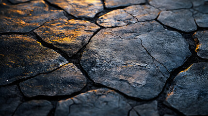 Close Up of Cracked Stone with Golden Light - Realistic Photo