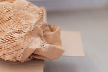 Corrugated paper for safe transportation, delivery service are packed, ecological packaging concept