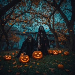 A spooky graveyard scene illuminated by candlelight