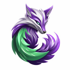 Obraz premium Purple and Green Fox Illustration Logo. Fox icon Logo, isolated with white background