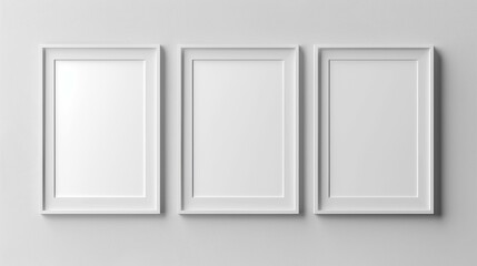 Three white frames on a white wall